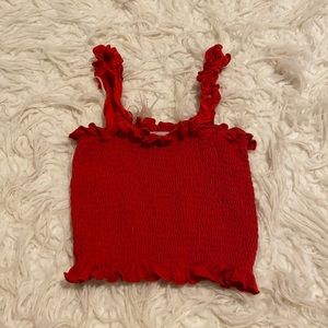Cropped Red Smocked Top